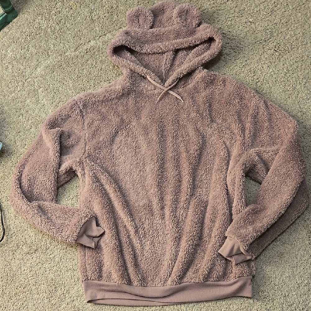 Cozy Mauve Teddy Bear Hoodie Sweater